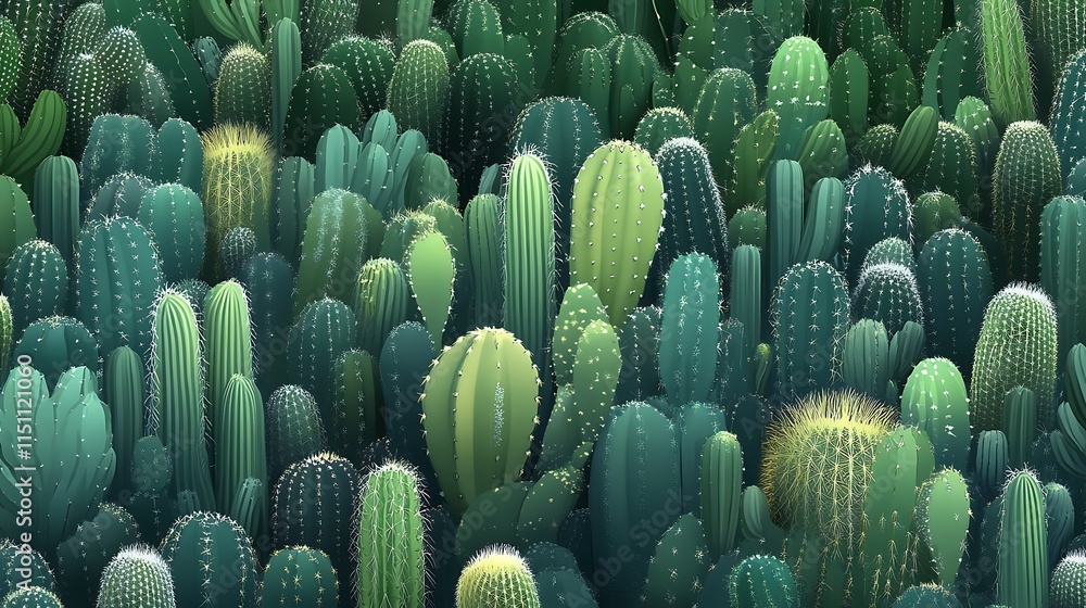 Poster dense field of stylized cacti.