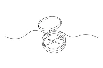 Obraz premium Magnetic compass continuous one line drawing. Land, sea, navigation, geography compass single line art illustration. Editable vector.