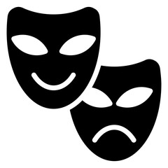Theatre Mask Glyph Icon, Black And White Glyph Icon Symbol
