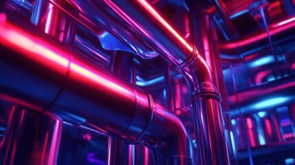 Obraz premium A glossy advertisement featuring industrial pipes, sleek typography, and vibrant lighting effects 
