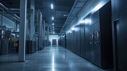 Obraz premium A sleek, modern stock cracker facility with energy-efficient technology and a minimalist aesthetic,