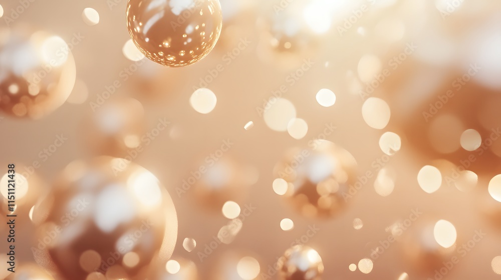 Poster Golden spheres float in soft light background