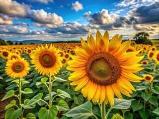 Sunflower Field Oil Painting Modern Art AI Photo