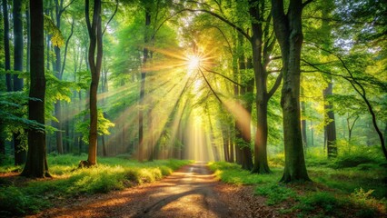 Obraz premium Sunlight Forest Clearing AI Photography