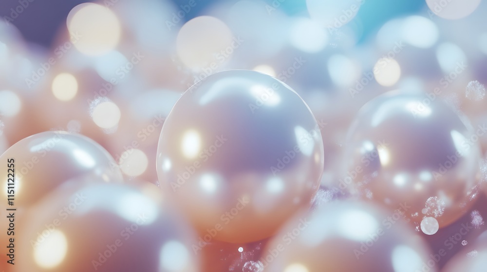 Poster gleaming pearls clustered together in soft light
