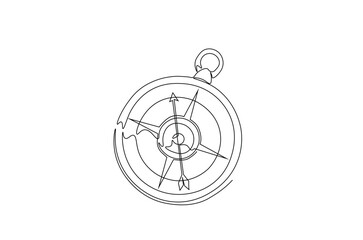 Magnetic compass continuous one line drawing. Land, sea, navigation, geography compass single line art illustration. Editable vector.
