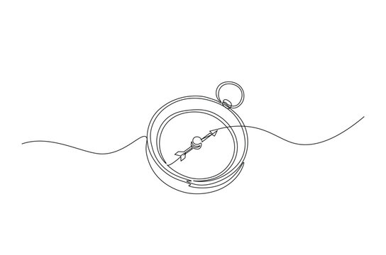 Magnetic compass continuous one line drawing. Land, sea, navigation, geography compass single line art illustration. Editable vector.