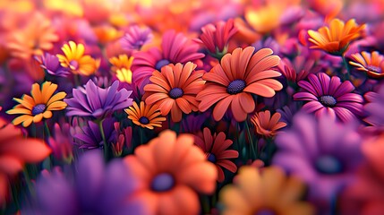 Fototapeta premium Vibrant Colorful Flowers Blooming in a Field