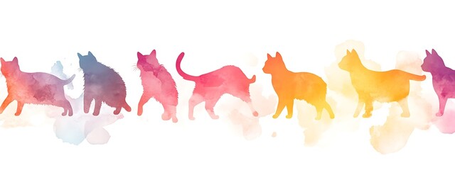 Fototapeta premium Colorful watercolor silhouettes of cats.