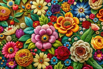 Textile Flower Bunch Illustration Motif - AI Photo