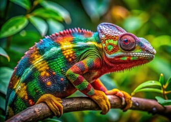 Obraz premium Thai Forest Chameleon, Nature Photography, Exotic Wildlife, Fashion, Tree, Art