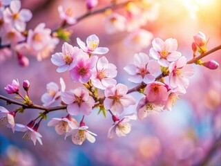 Obraz premium Tilt-Shift Cherry Blossom Branch Watercolor Illustration