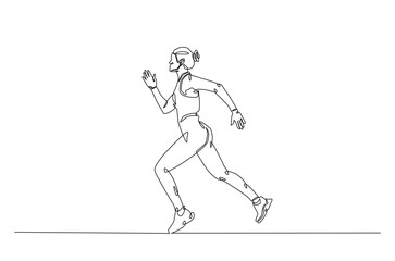 Obraz premium Woman running continuous one line drawing. Jogging abstract single line art illustration. Editable vector.