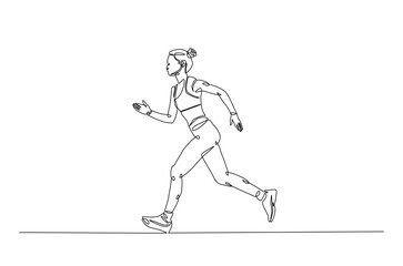 Fototapeta premium Woman running continuous one line drawing. Jogging abstract single line art illustration. Editable vector.