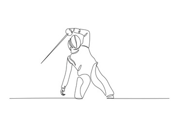 Obraz premium Fencer continuous one line drawing. Fencing sport single line art illustration. Editable vector.