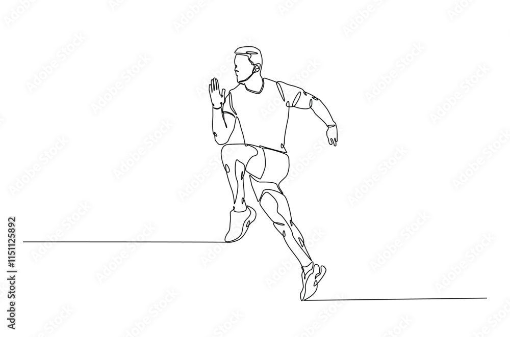 Poster man running continuous one line drawing. jogging abstract single line art illustration. editable vec