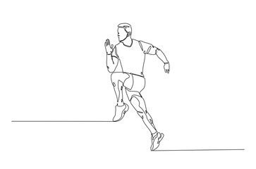 Man running continuous one line drawing. Jogging abstract single line art illustration. Editable vector.