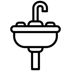Sink icon, Black And White Outline Icon Symbol