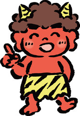 指差しポーズをする赤鬼　筆タッチ手描きイラスト