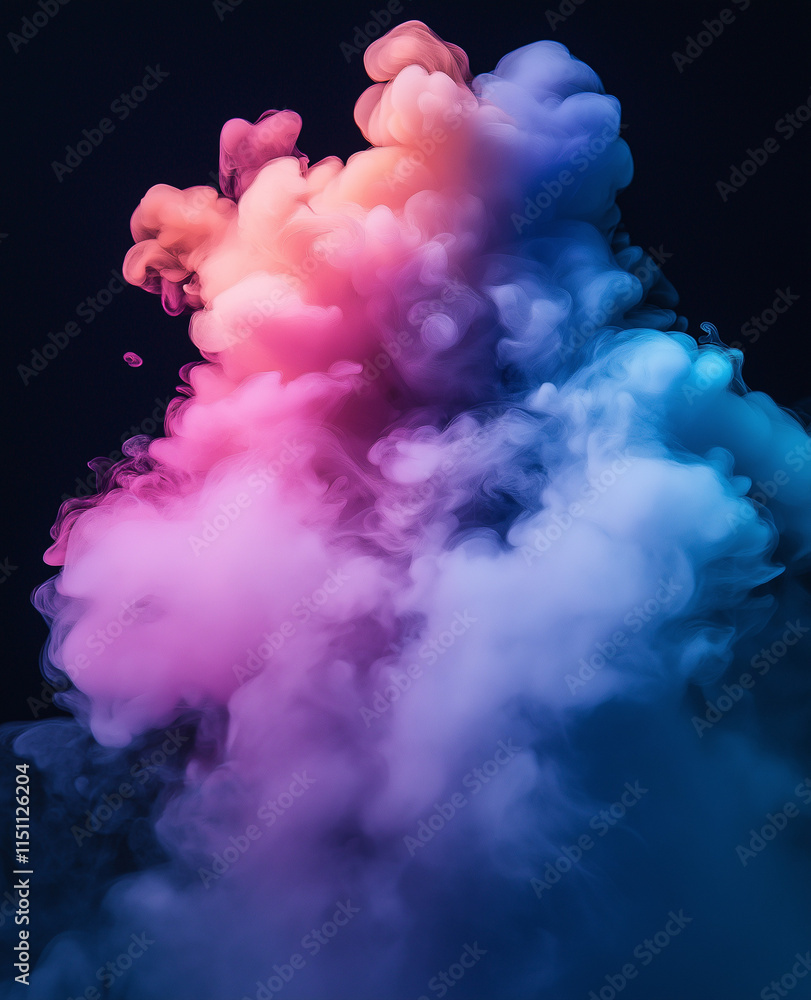 Poster colorful neon smoke and ink particles in dark space – high-contrast gradient and dynamic splashing e
