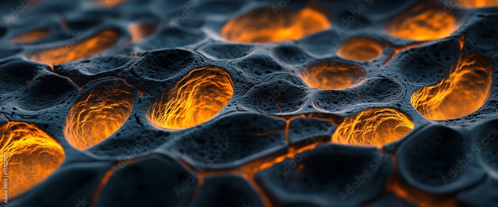Poster abstract representation of glowing lava-like textures and formations.