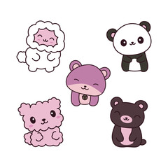 Set of Cheerful Cute Funny Teddy Bear Dog Puppy Sheep Animal Mascot Cartoon Character Tilting Head