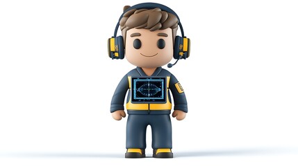 Air Traffic Controller Cartoon 3D Render Aviation Technology Headset Radar