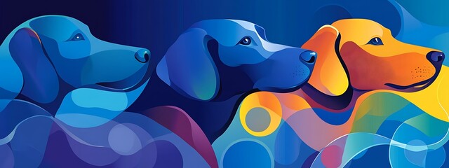 Naklejka premium Three colorful dog portraits on blue background.