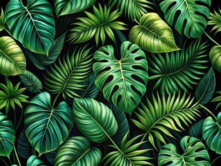 Tropical Green Watercolor Leaves Seamless Pattern - Aerial Photography Wallpaper