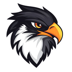 Obraz premium 2d cartoon head of black and white bird with a yellow beak mascot logo symbol character isolated