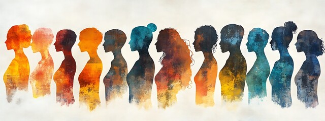 Diverse women watercolor silhouettes. (2)