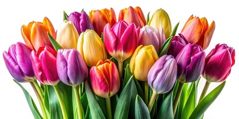 Fototapeta premium Tulips Bunch Rule of Thirds Isolated White Background AI Photo