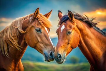 Obraz premium Two Horse Heads in Love Logo Design - AI Generated Photo