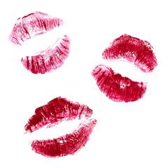 Collection of realistic kiss marks with red lipstick isolated on a white background. Lips icons