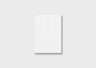 Blank white canvas hanging on a white wall, Empty vertical canvas frame, 3d render