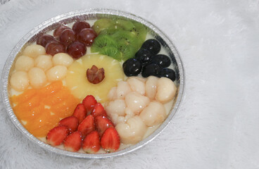 Fruit Jelly Cake with Orange,Grape,Longan,Kiwi,and Strawberry also known as Puding Buah