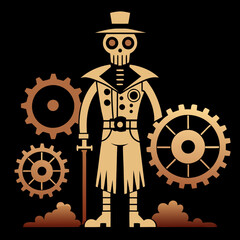 Naklejka premium Steampunk Scarecrow with Gears and Cogs A Mechanical Field Sentinel