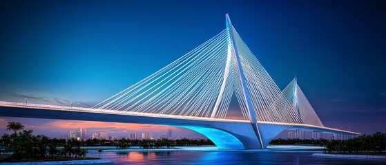 Obraz premium Modern Cable Stayed Bridge at Night Cityscape Architecture
