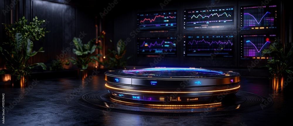 Poster futuristic data analysis hub 3d charts graphs stock market visualization