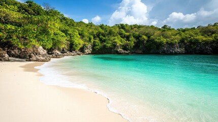 Fototapeta premium Serene Tropical Beach Paradise: Turquoise Waters and White Sands