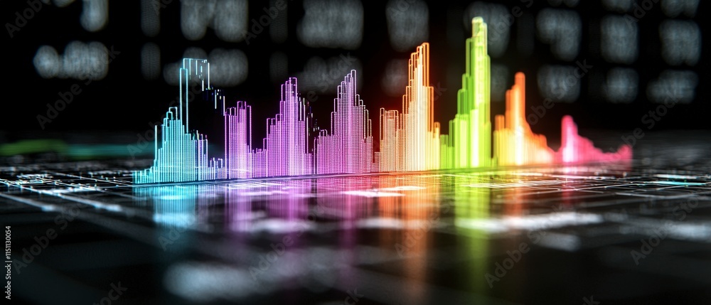 Poster abstract neon data visualization colorful charts graphs digital skyline
