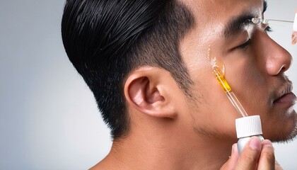Obraz premium A Close-Up of Vitamin C Serum Being Applied to the Face