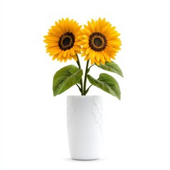 Obraz premium Two Sunflowers in Elegant White Vase Summer Blooms Floral Still Life Home Decor