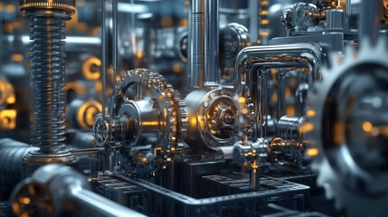 A stock cracker system breaking down raw resources with precision, intricate gears and fluid systems, 