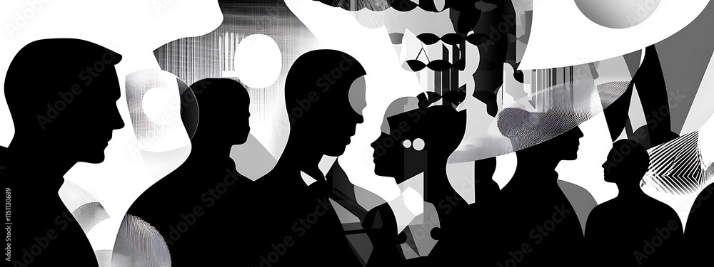 Poster silhouetted crowd with abstract background.