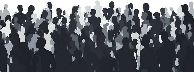 Naklejka premium Large crowd of people silhouettes.