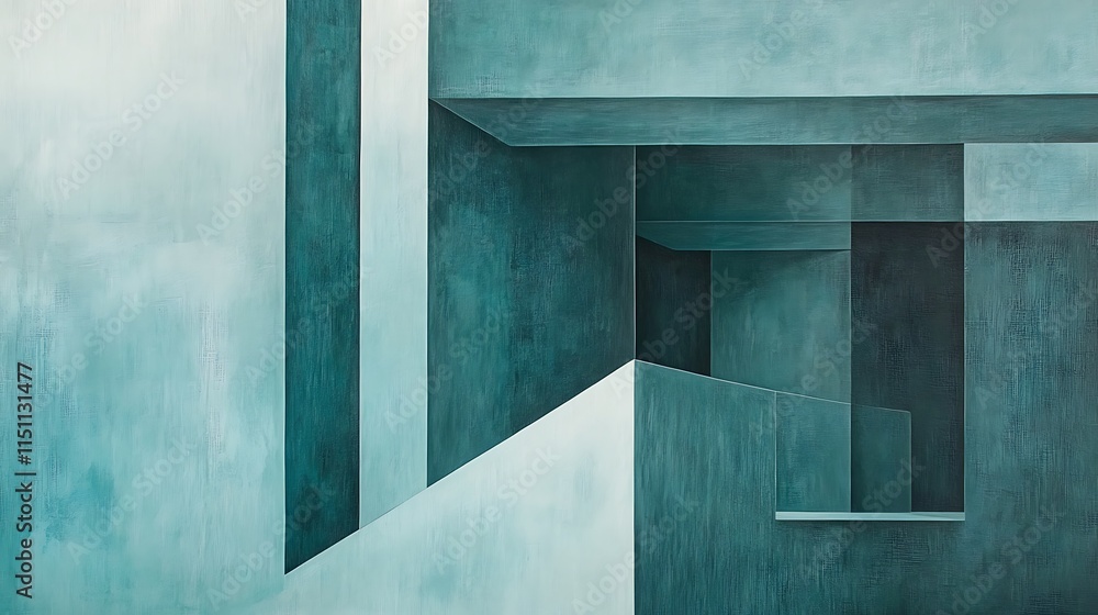 Poster abstract teal architectural structure.