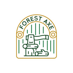 Simple Logo with Forest axe icon. Simple Logo with a farmhouse with an axe. Perfect for use in websites, mobile apps, and environmental design. Vector illustration.