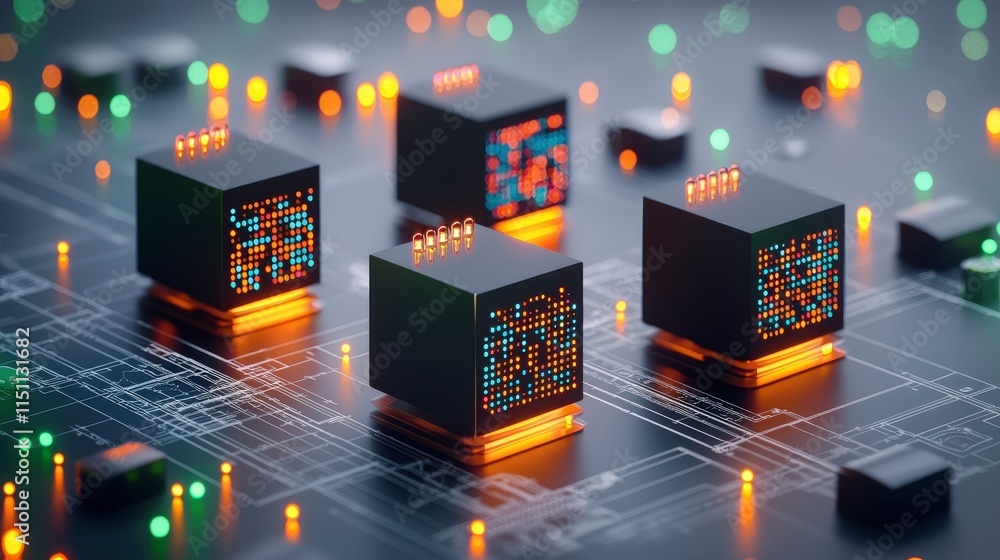 Aufkleber abstract data cubes futuristic technology digital innovation server racks network cir