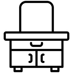 Dressing Table, Black And White Outline Icon Symbol